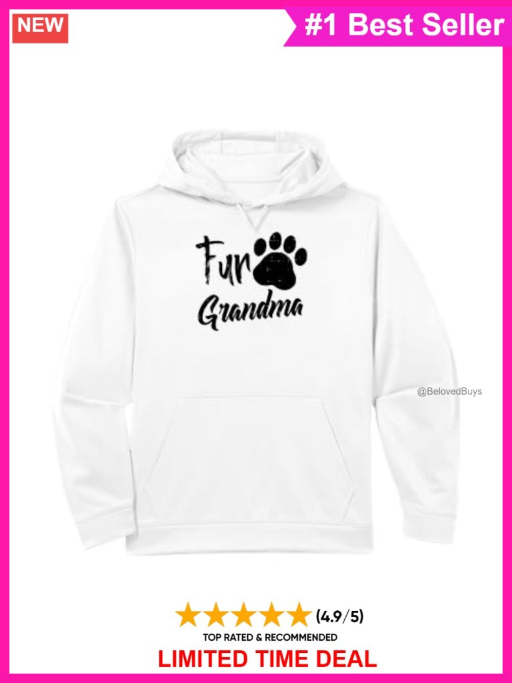 Fur Grandma Dog Lover Performance Hoodie Polyester Kangaroo Pocket
